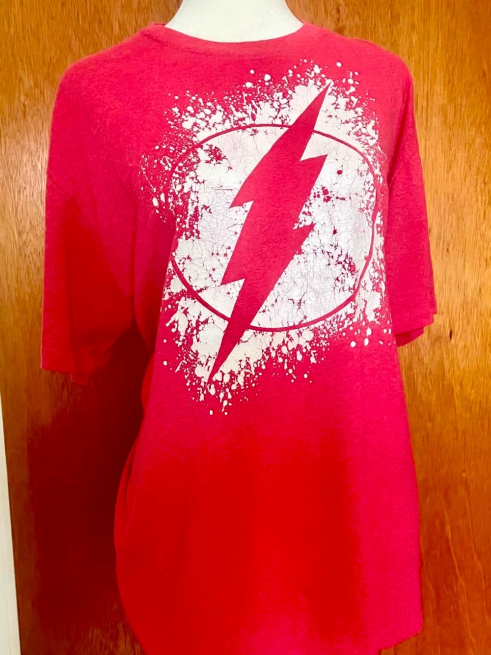 Flash Lightning Bolt Splatter Print T-Shirt Red Graphic Tee L
